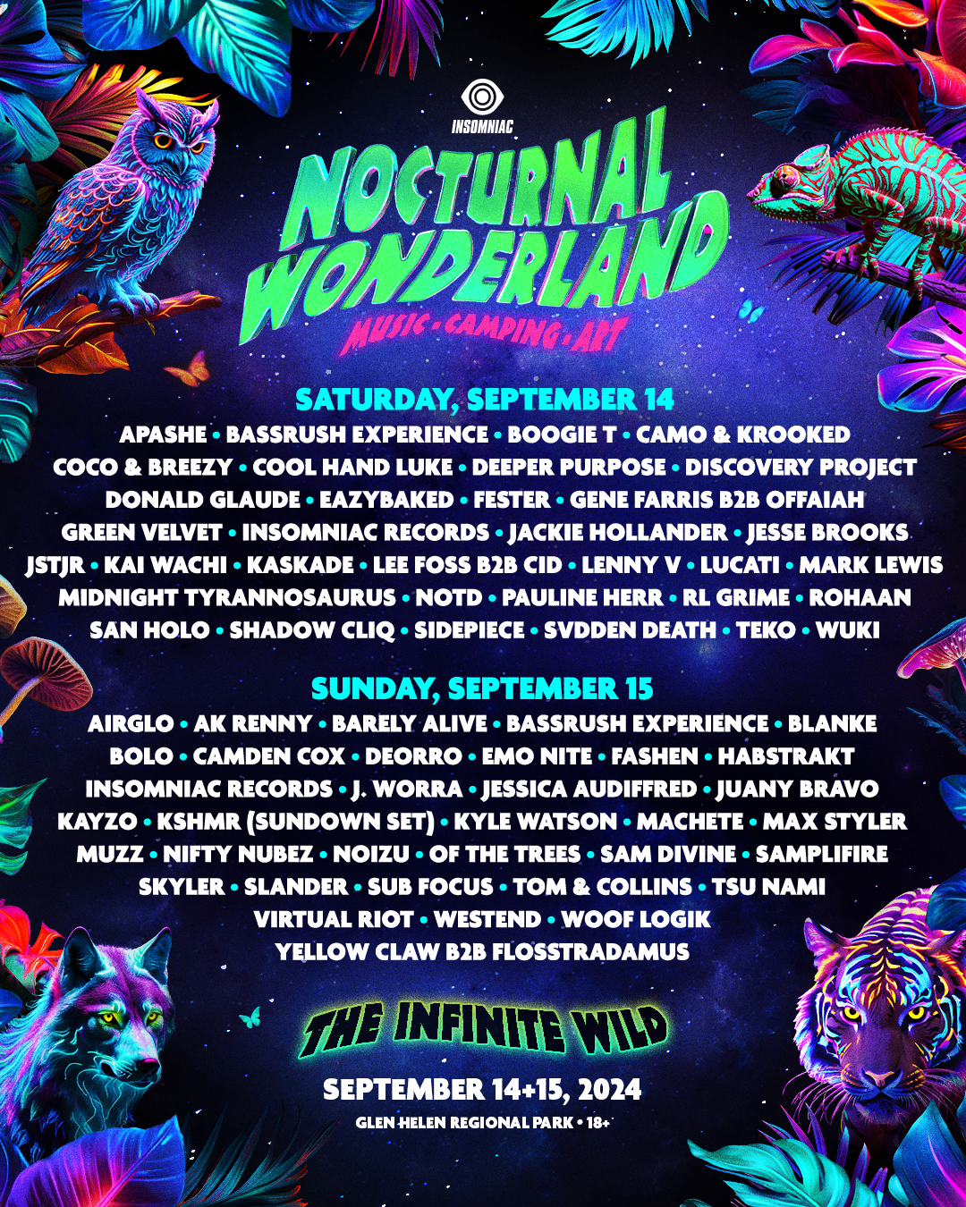 Nocturnal Wonderland 2024 Lineup By Day