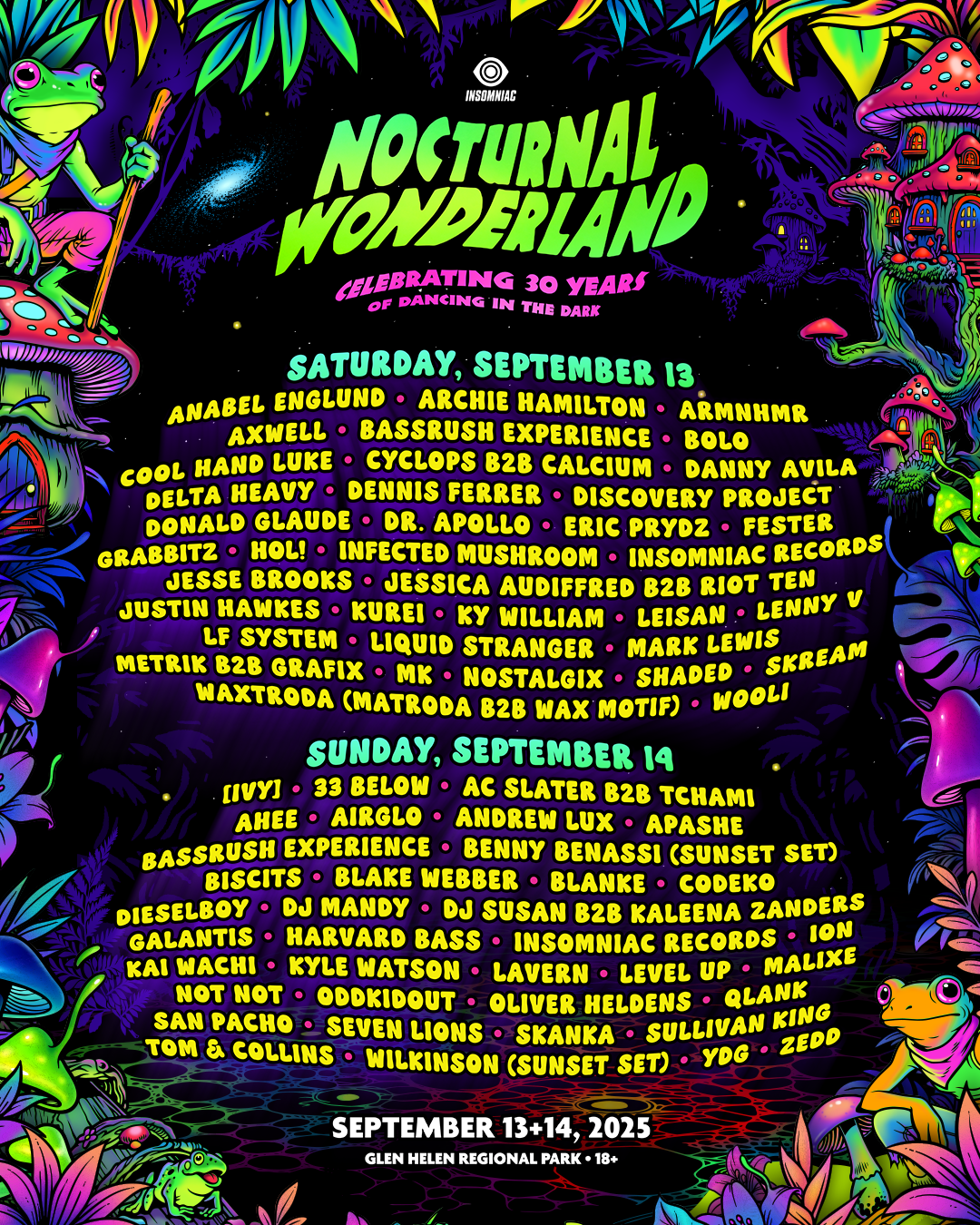 Nocturnal Wonderland 2025 Lineup By Day