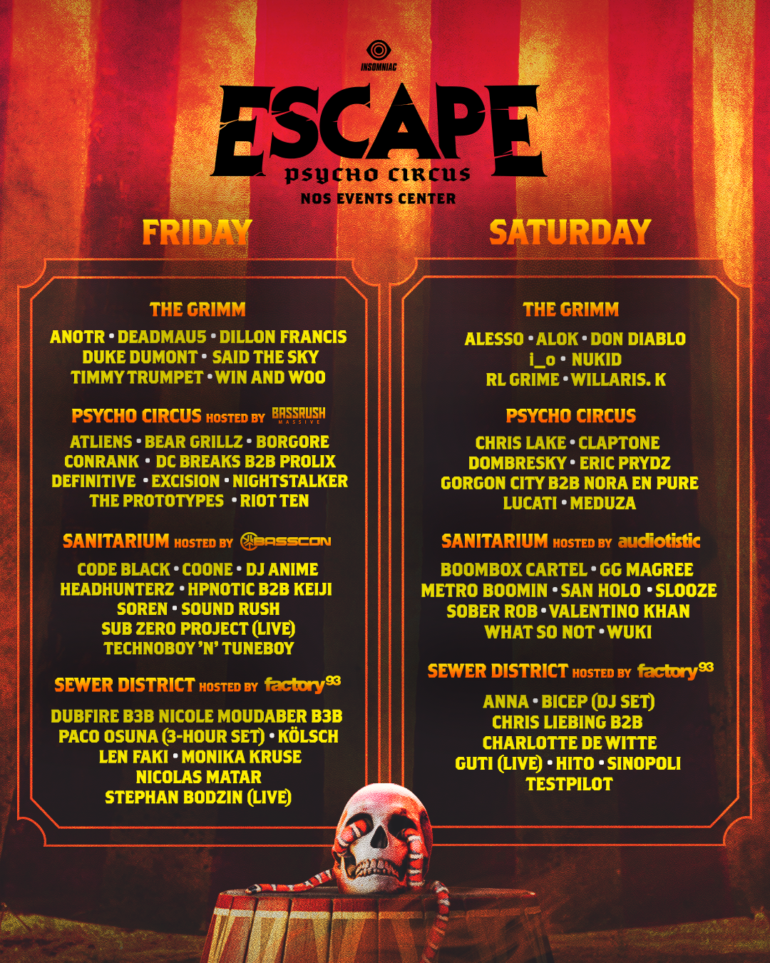 Escape line up by day by stage