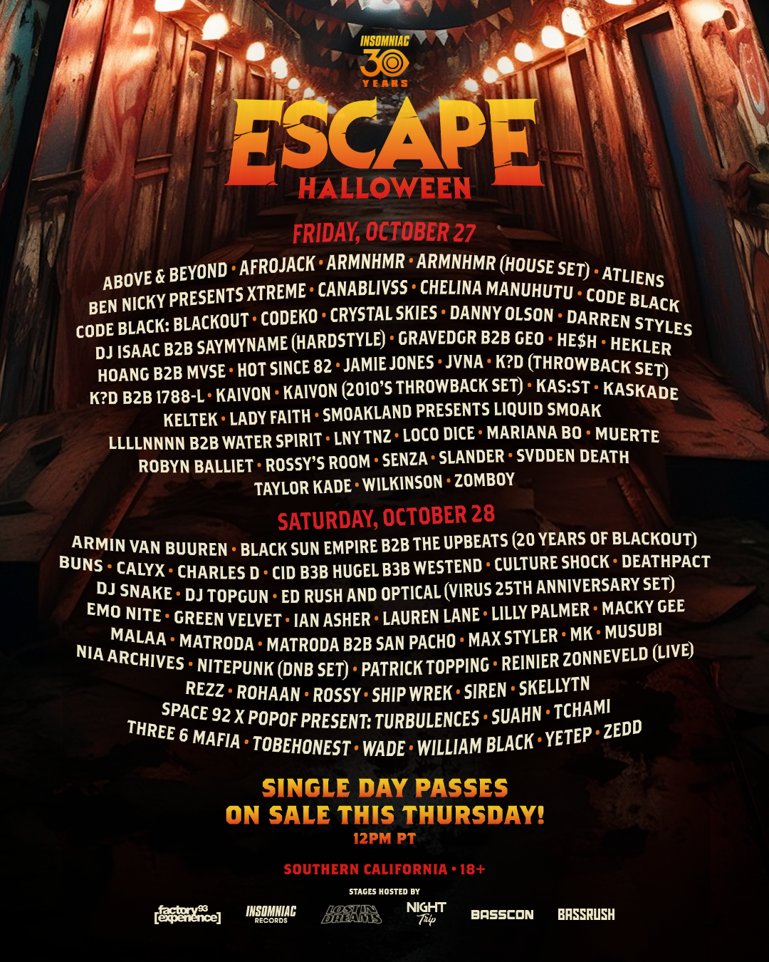 Lineup Escape Halloween 2023