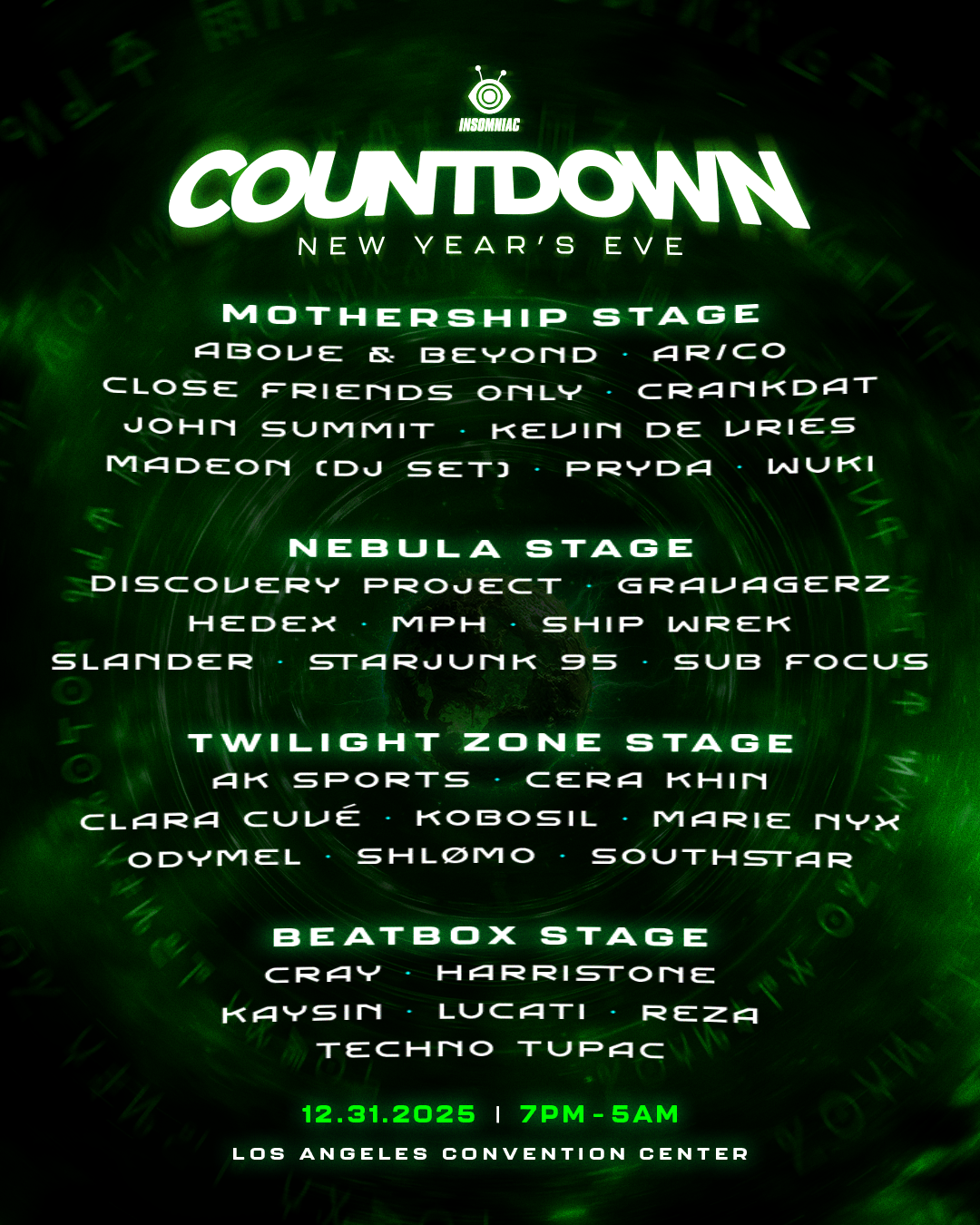 Countdown NYE 2025 Lineup By Stage