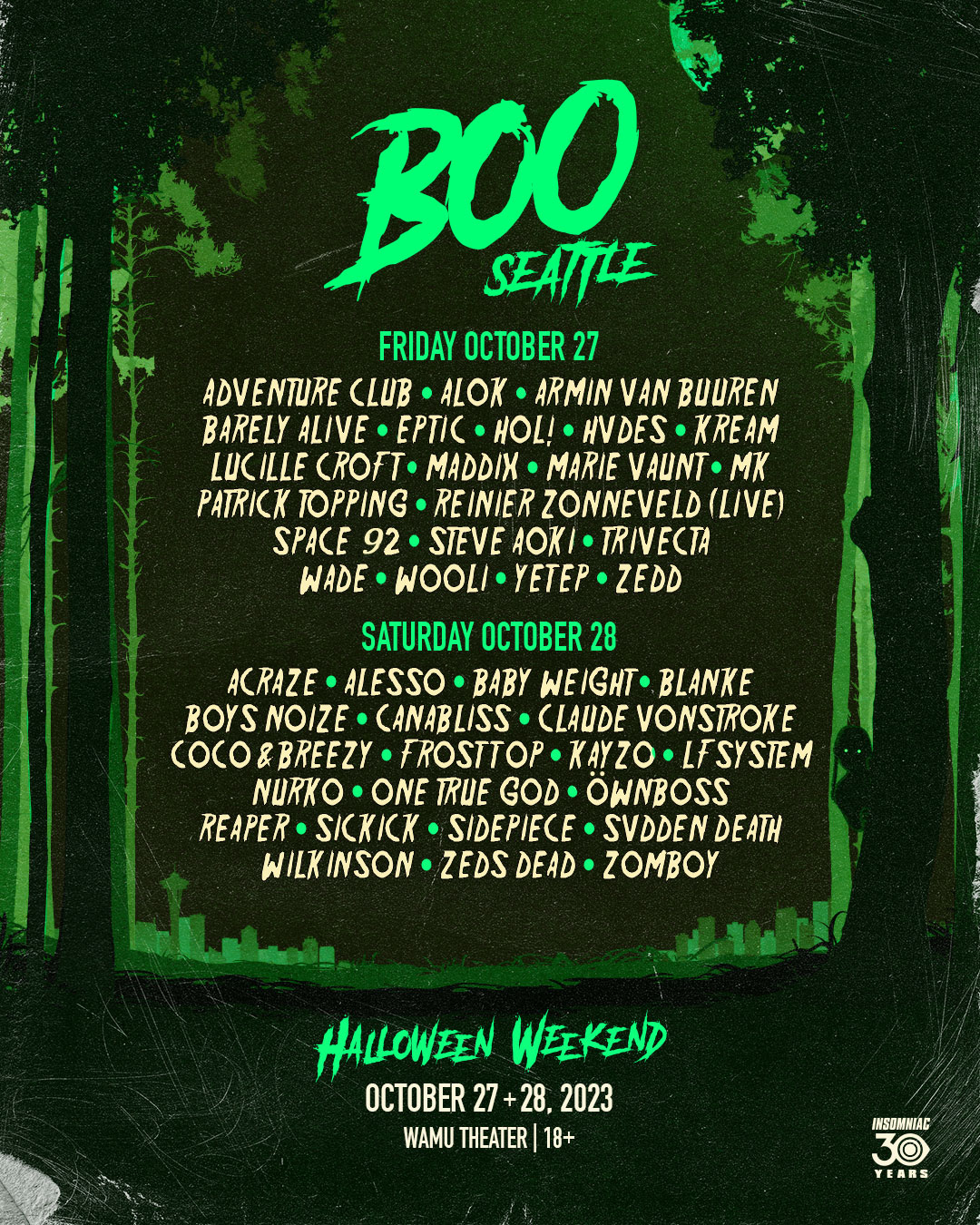 BOO Seattle 2023 Lineup By Day
